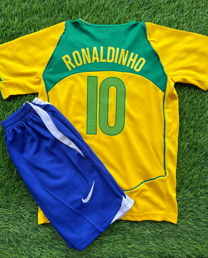 Conjunto Brasil 04/05 - Ronaldinho - Niños - Retro